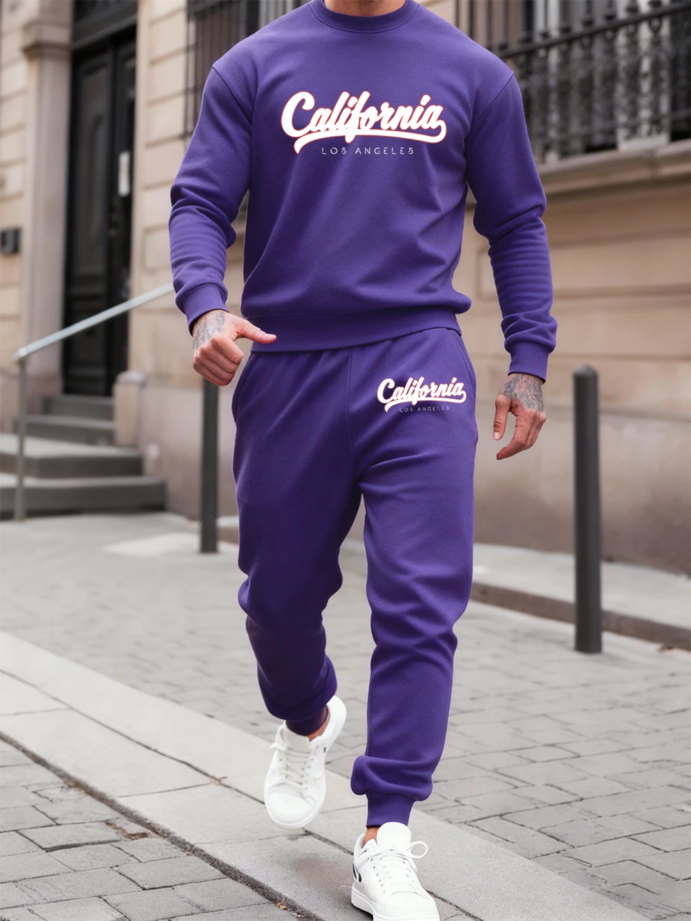 

2 Pcs Hoodie Set Men California Los Angeles Letter Prints Sweatpants Autumn Fleece Crewneck Jogging Outfits Casual Loose Clothes