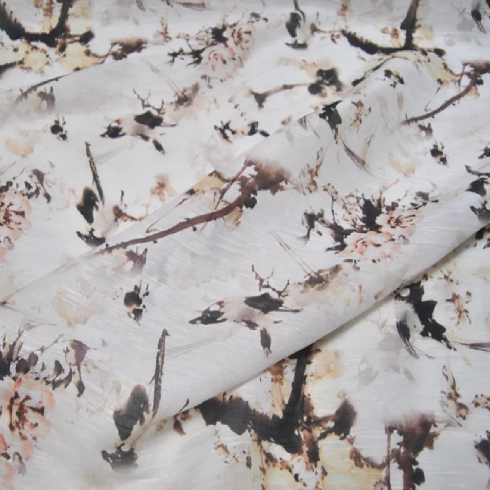 

Элегантная изящная дышащая шелковая льняная ткань с цветочным принтом и привлекательным дизайном для прекрасной женской одежды