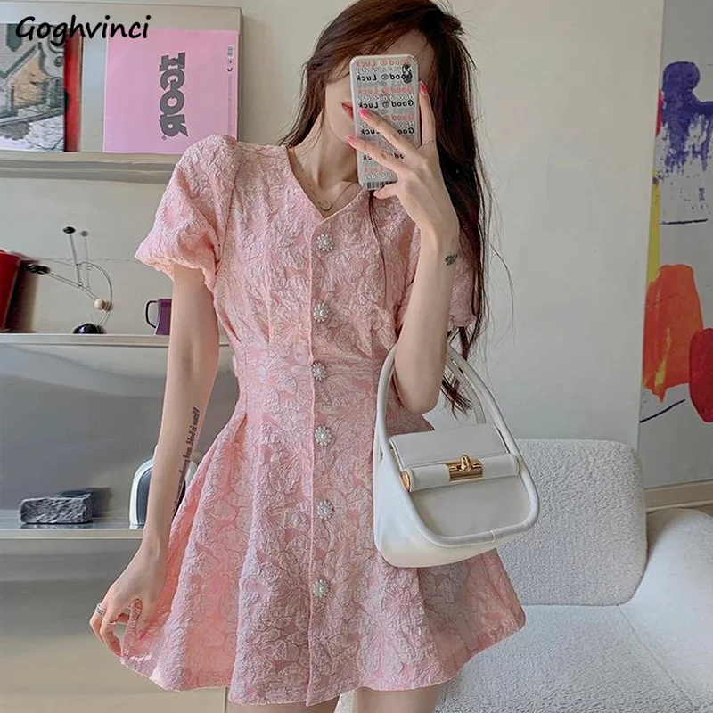 Dresses Women Mini Vestidos Romance Backless Chic Tunic Fashion Femme Sweet Summer Holiday French Style Single Breasted Sundress