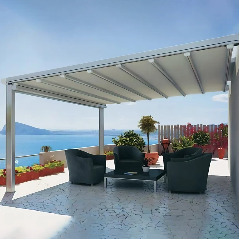 Motorisierte einziehbare Terrassenmarkise, wasserdichtes Aluminium-Sonnenschutzdach für Terrasse, Garten und Pool, individuelle Größen erhältlich