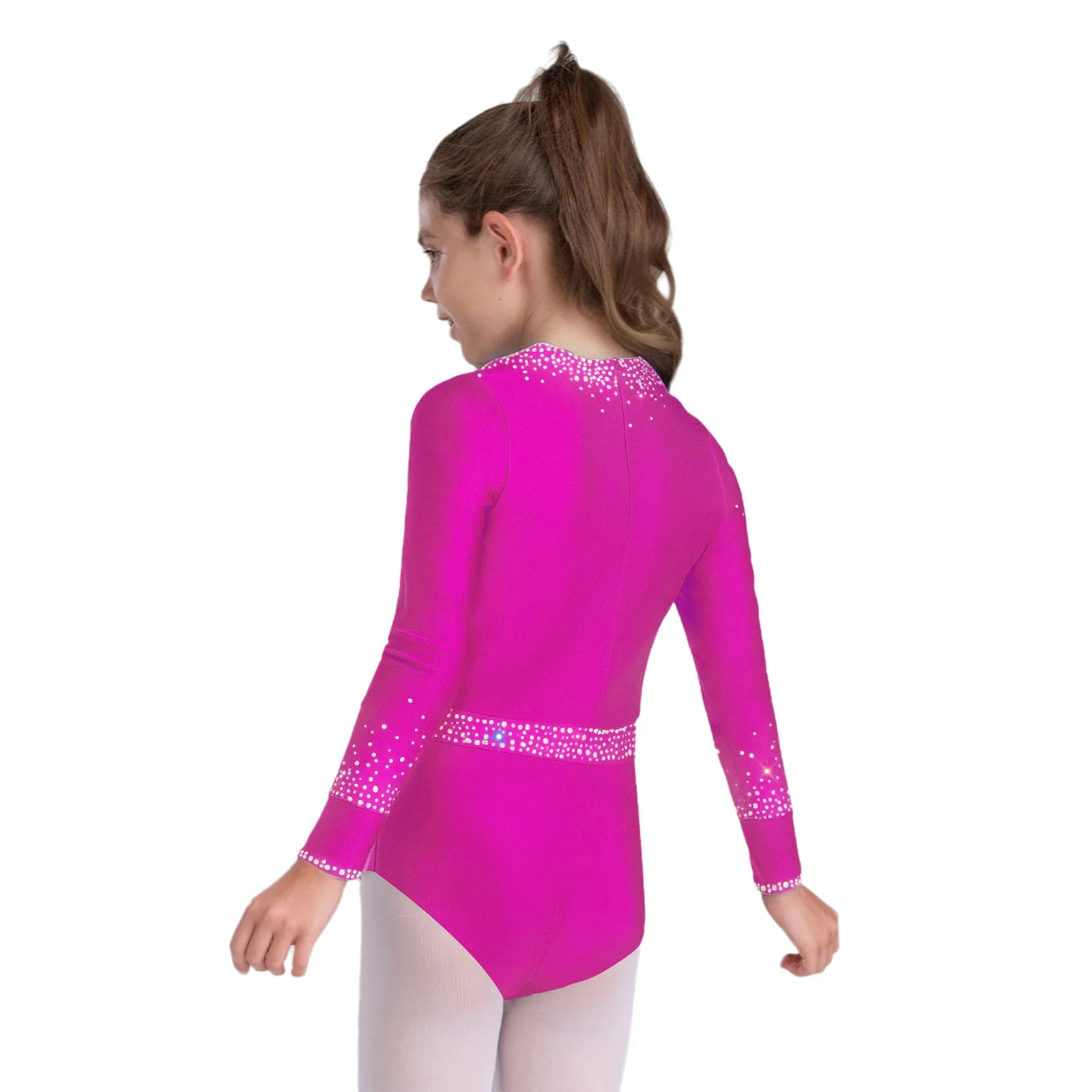 الفتيات الجمباز الرقص رداء رقص الباليه لامعة الراين الشكل التزلج البهلوانية بذلة طويلة الأكمام انقطاع ارتداءها Dancewear