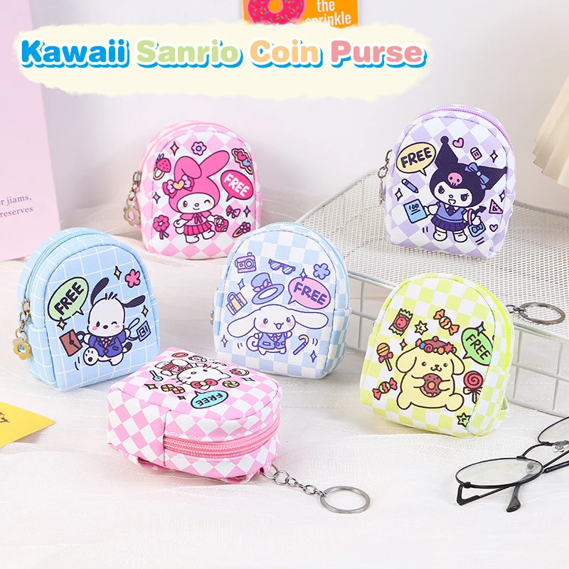 Llavero Kawaii Sanrio Hello Kitty, monedero, Cinnamoroll, Kuromi My Melody, bolsa para auriculares, funda portátil para llaves, colgante para lápiz labial