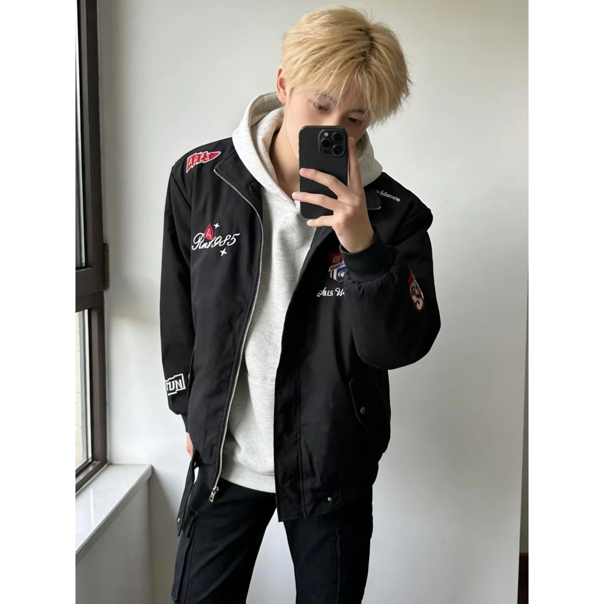 

Повседневная мужская куртка свободного кроя в стиле High Street, трендовая, весна-осень, в стиле Харадзюку, корейский стиль, из полиэстера, прямого кроя