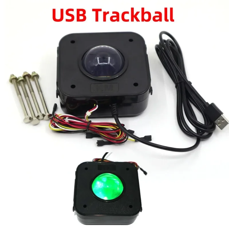 

DIY USB Trackball Mouse Arcade Trackball Illuminated 4.5cm Round LED Trackball Mouse Connector Arcade USB Interface with Bracket