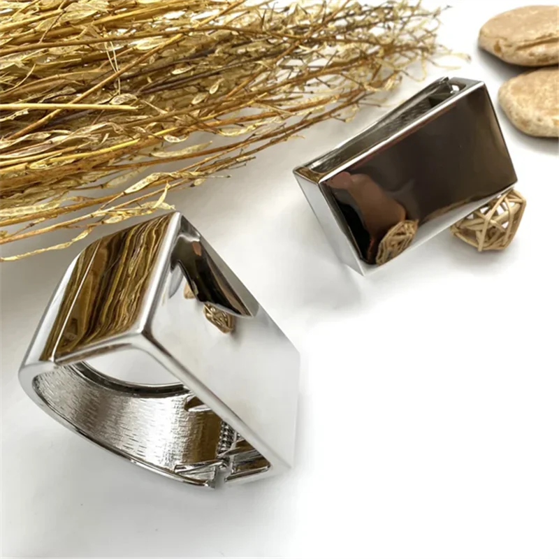 HangZhi Punk Rectangle Geometric Cuff Bracelet for Women Men Stacked Wear Statement Oversize Bangles Chunky Charms Jewelry