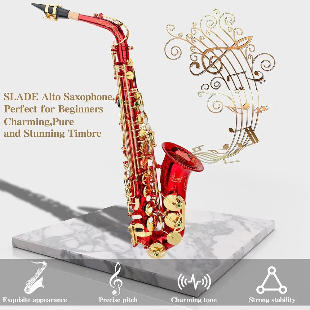 SLADE Eb E-flat Alto Saxophone Professional Brass Bend Sax Key Carve Pattern with Case Gloves Cleaning Cloth Brush Sax Accessory