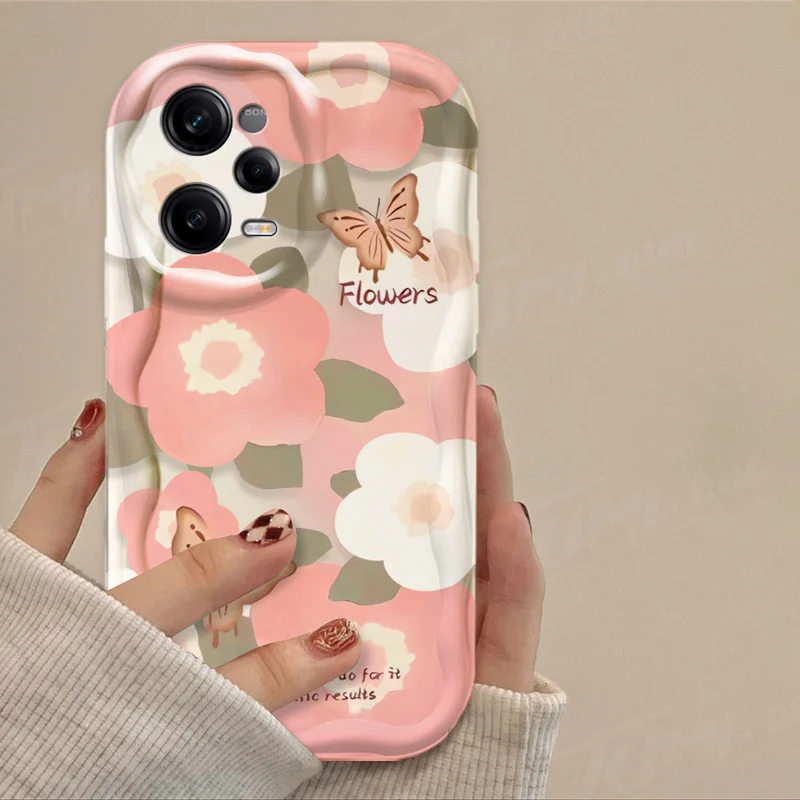 Colorful Flowers Butterfly 3D Wave Case For Xiaomi Redmi 12 12C 12R 11A 13C 10 10C 10X 9 Power 9A 9C 9T 8 K70E K70 K60 K50 Pro