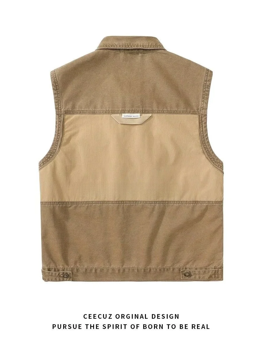 

Spring Summer Men's Casual Outdoor Tactical Jaet Loose Fit Workwear Vest American Retro Sle Multi ket Waed Denim