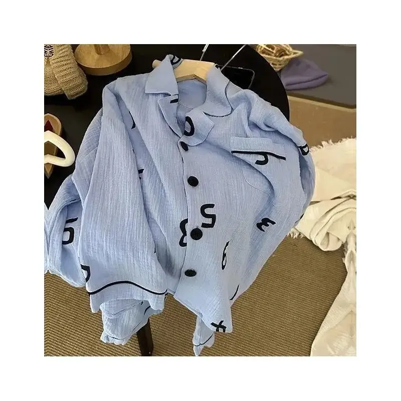 Children's Pajamas Spring and Autumn New Style Internet Celebrity Simple Letter Western Style Baby Long Sleeve Long Pants Home