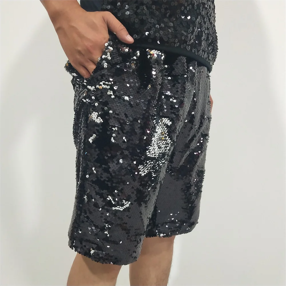 Nightclubs Bars Men's Shorts Black Sequins DJ Leisure Stage Costumes Slim Fitting Fashionable Singer Stage Performance Costumes