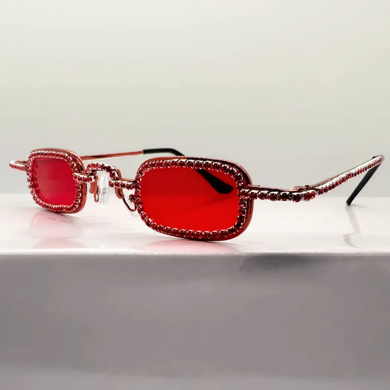 Frauen Kleine Quadratische Diamant Sonnenbrille Metall Luxus Rechteck Strass UV400 Mehrfarbige Shades Weibliche Sonnenbrille Brillen – Detail 17