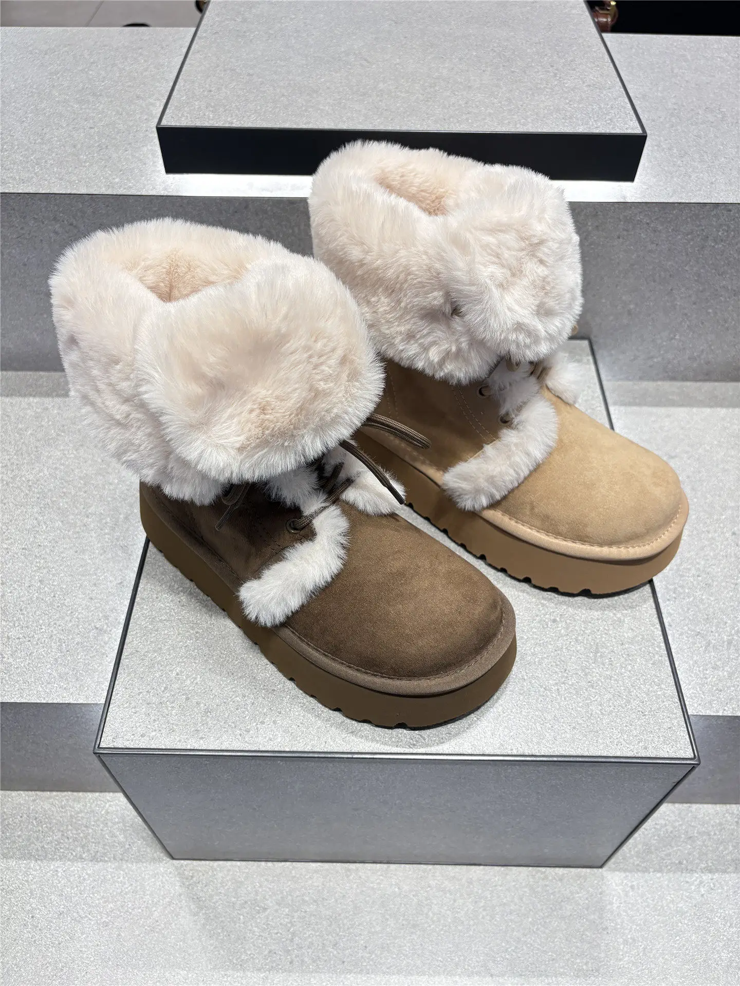Winter Warm Plush Short Boots Round Head Ankle High Women Shoes Thick Bottom Zapatos Mujer Lace-up Botas Femininas