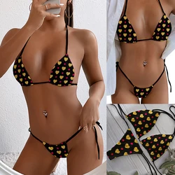 New fashion black ladies bikini set 3d printing cartoon love pumpkin pattern sexy split swimsuit gift Halloween cosplay