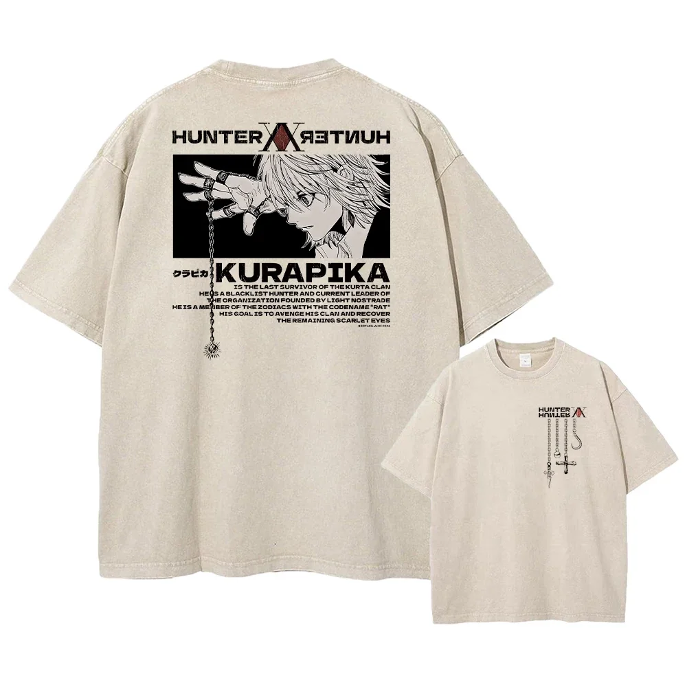 Manga Hunter X Hunter T Shirt Kurapika Graphic Print T-shirt Men Women Clothing Washed Cotton Tshirt Oversized Short Sleeve Tees