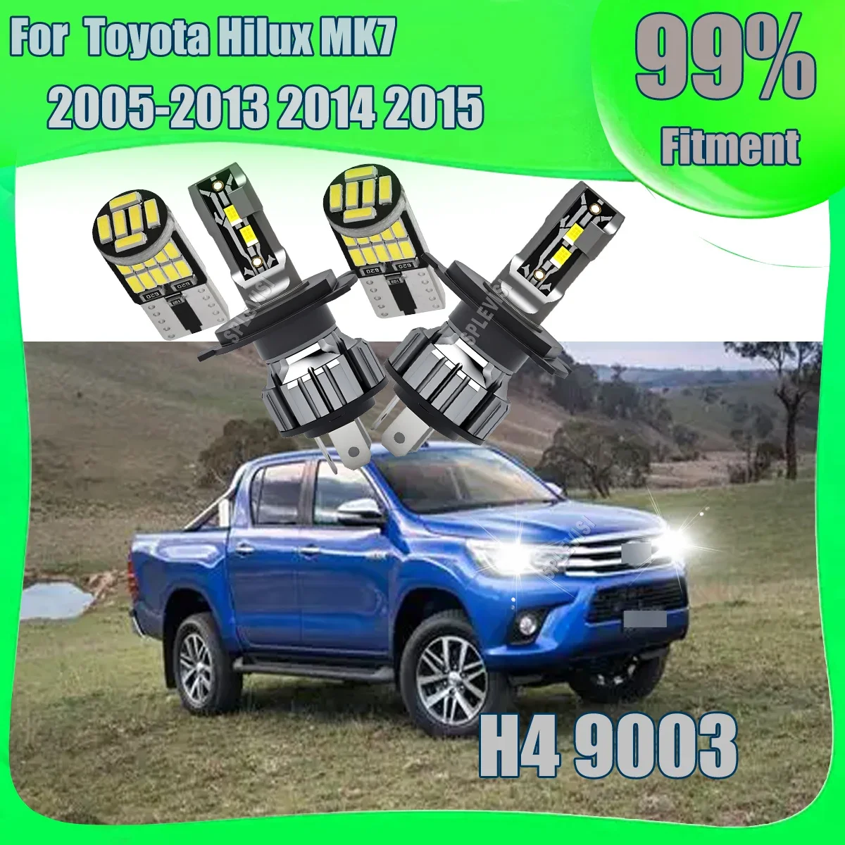 LED H4 9003 Car Headlight Bulbs with Enhanced Light Output For Toyota Hilux MK7 2005 2006 2007 2008 2009 2010 2011 2012-2015