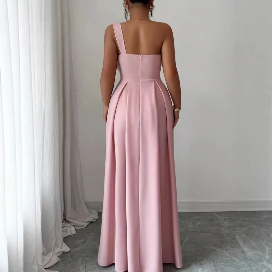 

Satin shoulder bow long dress high waist big pendulum evening dress temperament dress