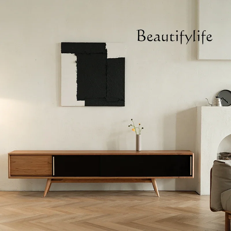 

Solid Wood TV Cabinet Living Room Light Luxury Quiet Style Small Apartment Black Walnut Cherry Log Furniture