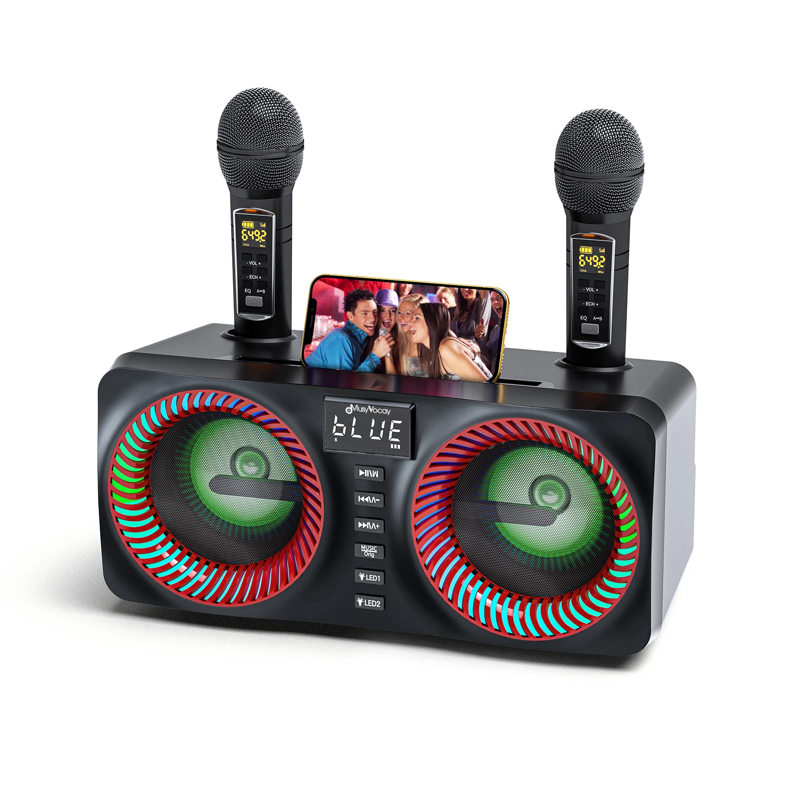 

CNCBSR Karaoke Machine For Adult Kids Portable Bluetooth Speaker 9Modes Dynamic LED Lights PA System Bass/Echo For Party Outdoor