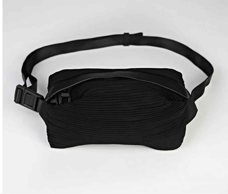 IN STOCK Miyake pleated canvas casual solid color Folding bag Messenger black bag HOT SELLING
