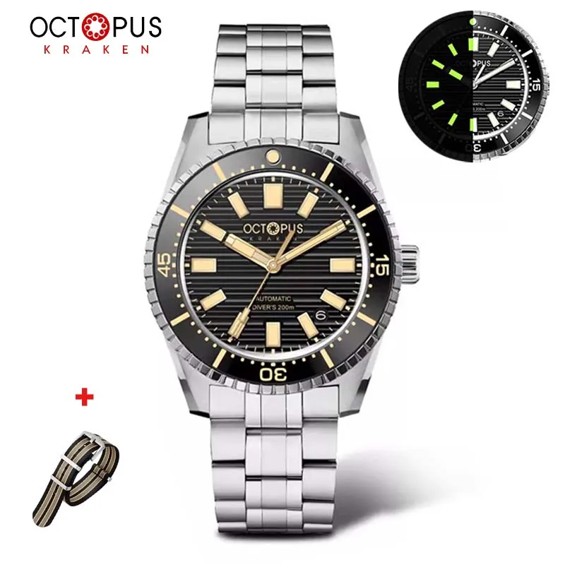 Octopus Kraken 39MM Vintage Watch 316L Stainless Steel NH35 Movement Sapphire Luminous Waterproof 200M Diving Mechanical Watches