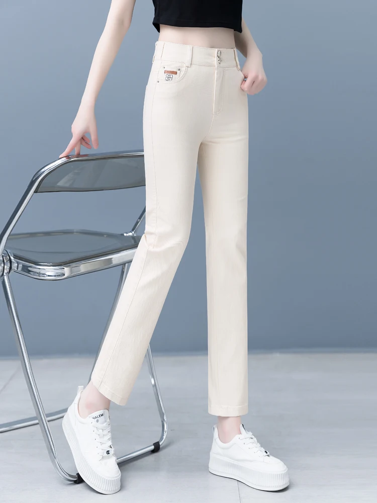 

Повседневные женские джинсы-харлан с высокой талией, облегающие, из тонкого хлопка, эластичные, прямого кроя, укороченные, маленькие размеры