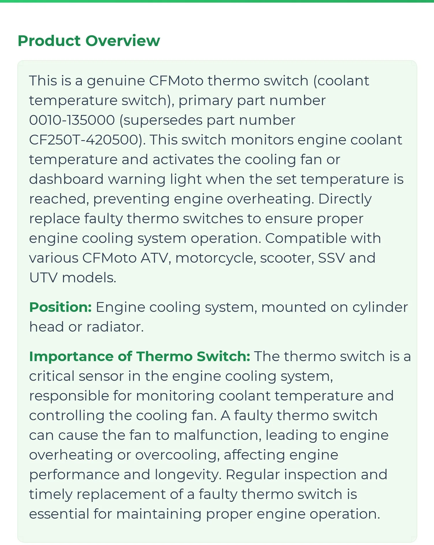 Thermoschalter 0010-135000 für CFMoto CF250T-420500 Kühlmitteltemperatursensor Motorrad Roller SSV UTV Motorteile – Detail 1