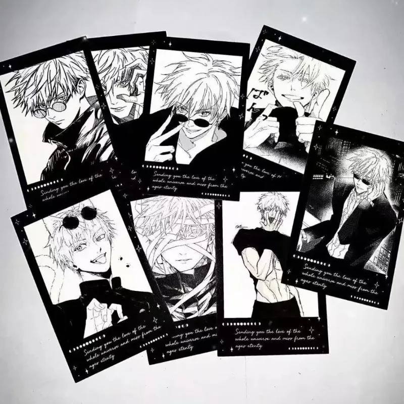 6Pcs Black White style Anime Card Cute Cosplay Rounded Corners LOMO Card Postcard Christmas Gifts
