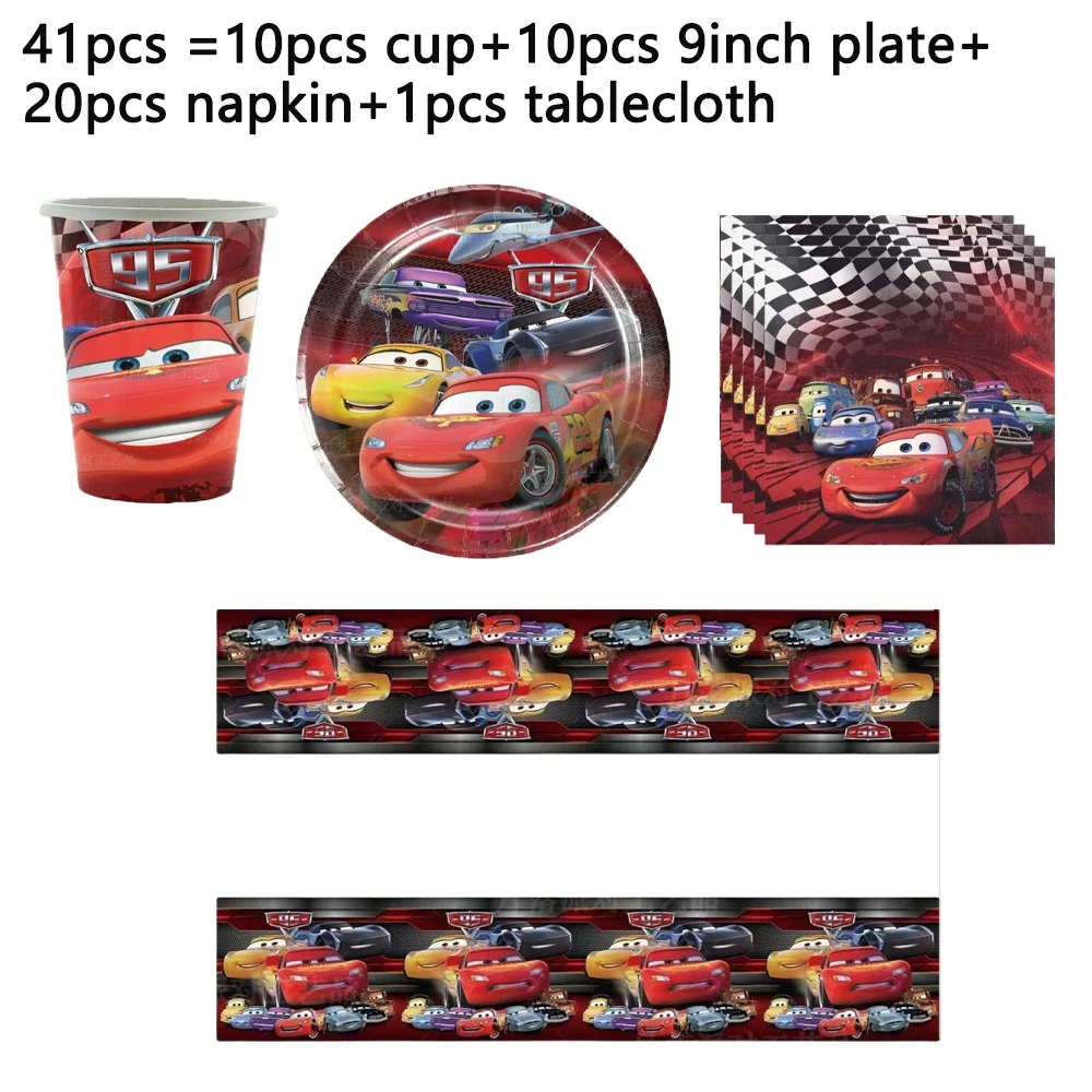 Cartoon Rode Auto Thema Kinder Verjaardagsfeest Decoratie Wegwerp Servies Cartoon Auto Vlaggen Hangende Decoraties Placemats