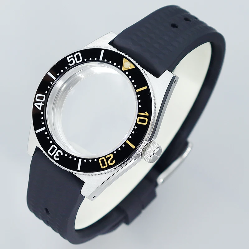 

40mm Waterproof Diving Watch Case Rubber band Sapphire Glass Fit Seiko NH35 NH34 NH36 4R36 Movement 28.5mm Dial Tiger Whale Mod