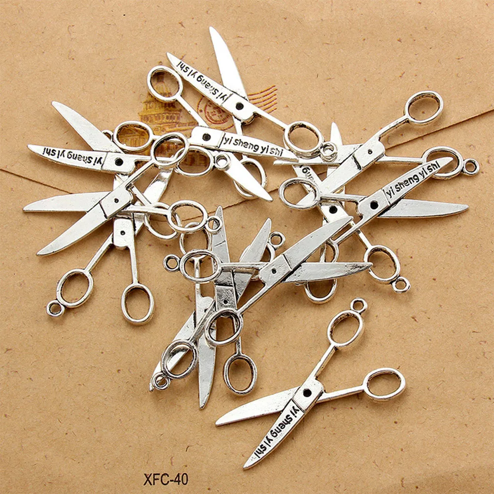 

40 Pcs Scissors Pendant Charm Jewelry Making Pendants DIY Charms Silver