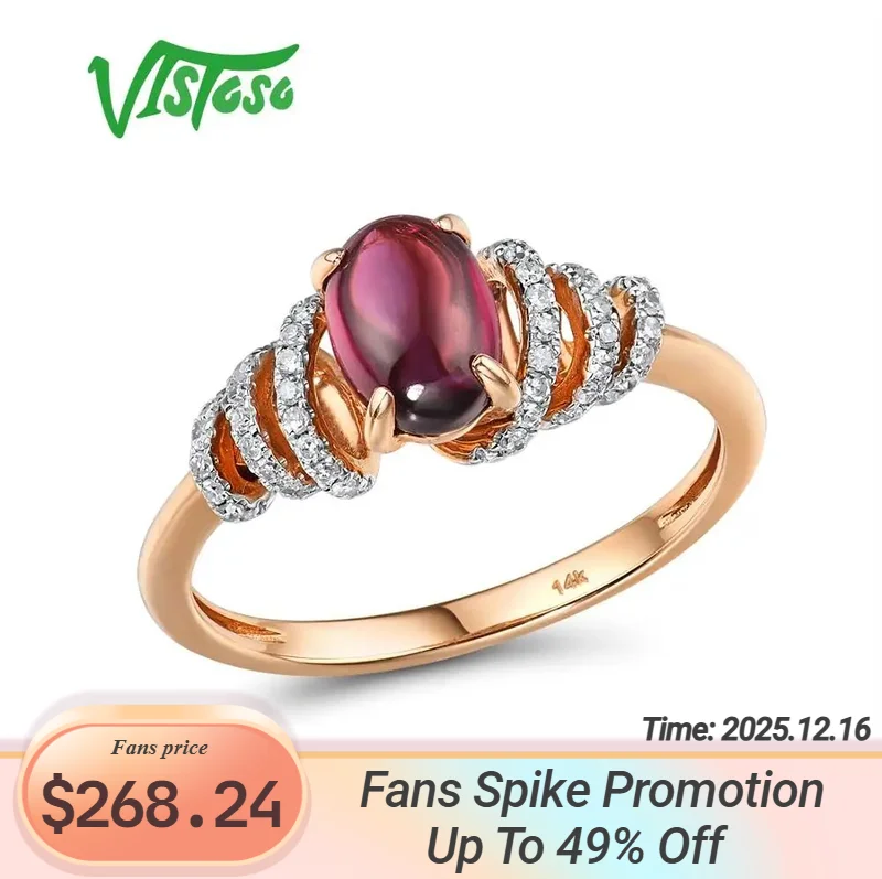 

VISTOSO Pure 14K 585 Rose Gold Ring For Women Shining Diamond Rhodolite Garnet Luxury Wedding Engagement Elegant Fine Jewelry