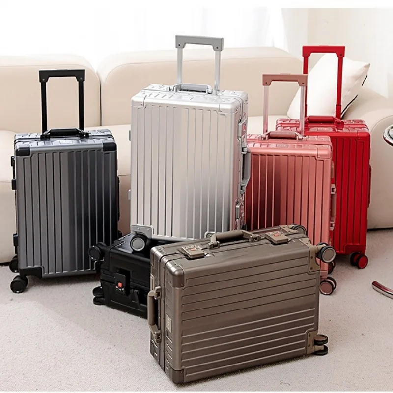 Valise haut de gamme en alliage d'aluminium et de magnésium, cadre en aluminium, boîte à roulettes, boîte de voyage combinée 20 ", valise en métal, voyage d'affaires