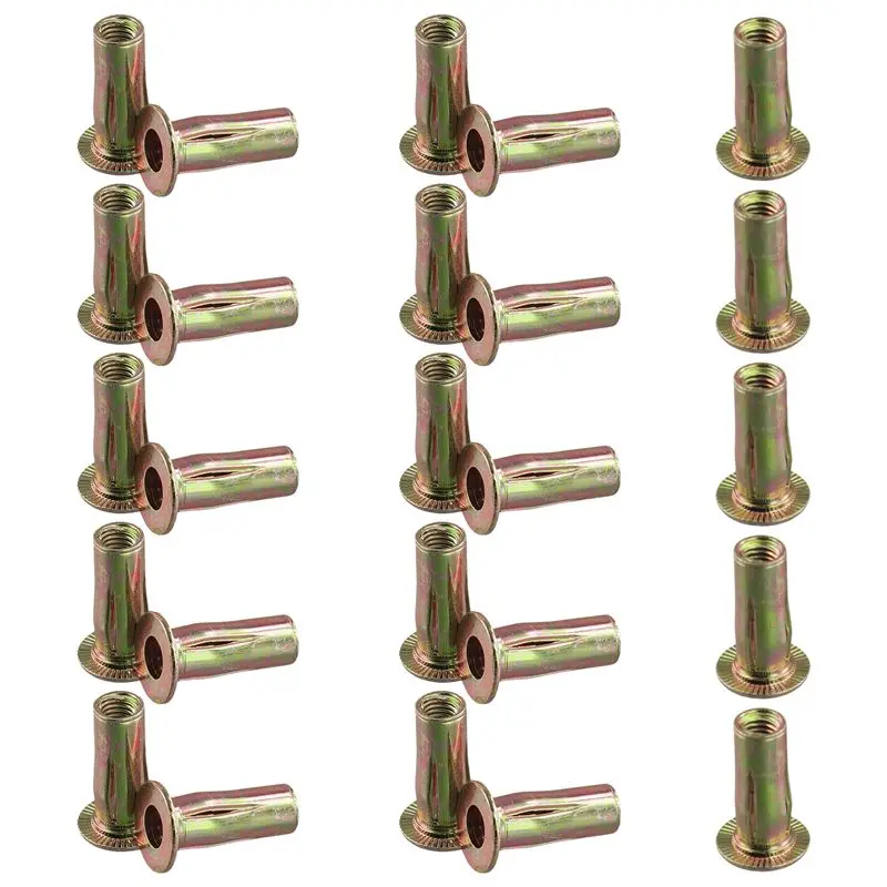 B84B-Multi-Grip Rivet-Nut, M8 Pre-Bulbed Shank Carbon Steel Color-Zinc-Plated Flat Head Threaded Insert Nut 25Pcs