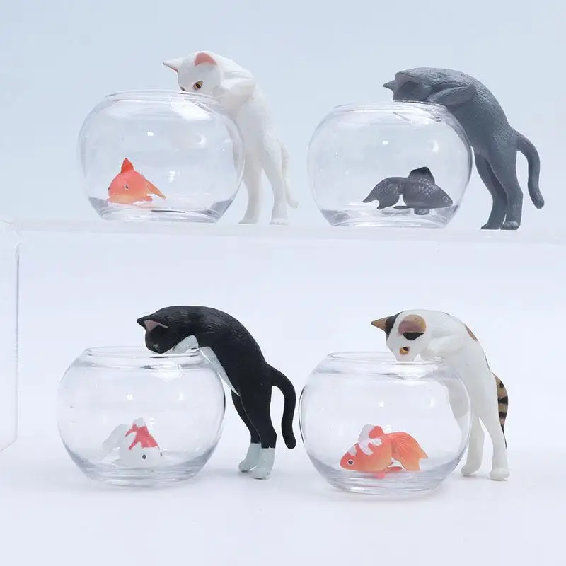 【MA】Goldfish Cat Catch Fish Three Flower Cat Black Cat Trendy Play With Desktop Ornaments Gift