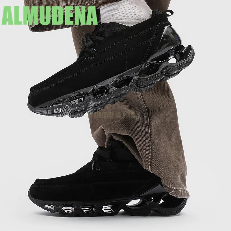 

Pointed Mesh Casual Shoes Black Trendy Outdoor Running Shoes Hollowed Out Thick Soled Hiking Lace Up Design Sports Shoes