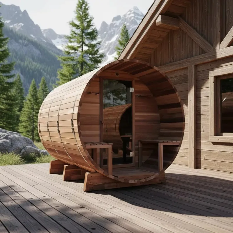 Customized Traditional Cedar Wood Outdoor Dome Sauna, Dry Steam Solid Wood Sauna Room for Backyard Garden Leisure