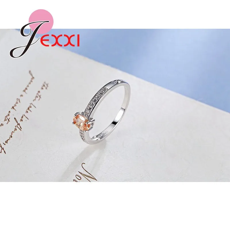925 Sterling Silver Ring Elegant  Style Warm Tone Orange&Yellow Crystal Stone For Women Girl Christmas Present Party Prom