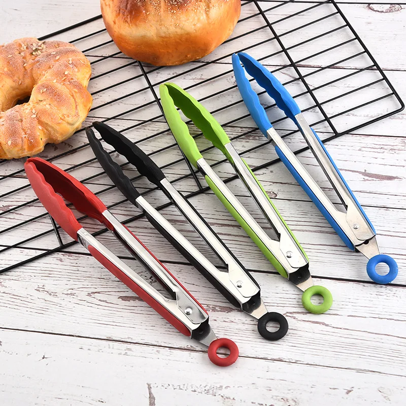 Kitchen Tongs Silicone Non-slip Cooking Clip Clamp BBQ Salad Tools Grill Kitchen Accessories Silicone Food Tong Stainless Steel