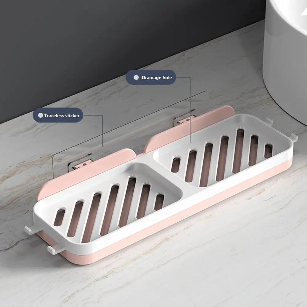 Double-grid Soap Holder Punch-free Drain Rack 4Colors Bathroom Kitchen Soap Dishe Household Self-Adhesive Wall Mounted Soap Dish