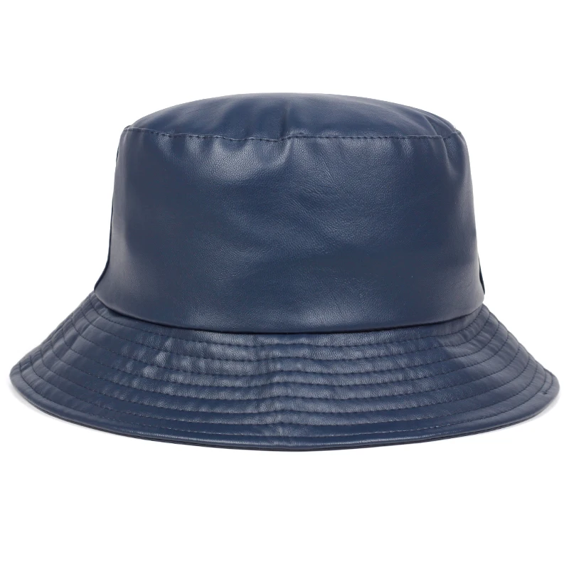 bucket hat faux leather bucket hats PU leather solid top men\'s and women\'s fashion bucket cap Panama fisherman caps