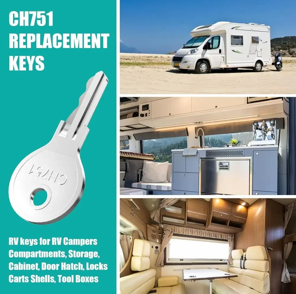 5PCS RV Keys Hurd Key Part For CH751 RV Camper Storage Cabinet Trailer Control Panel Cover Locking Handle Tool Box Iron Material
