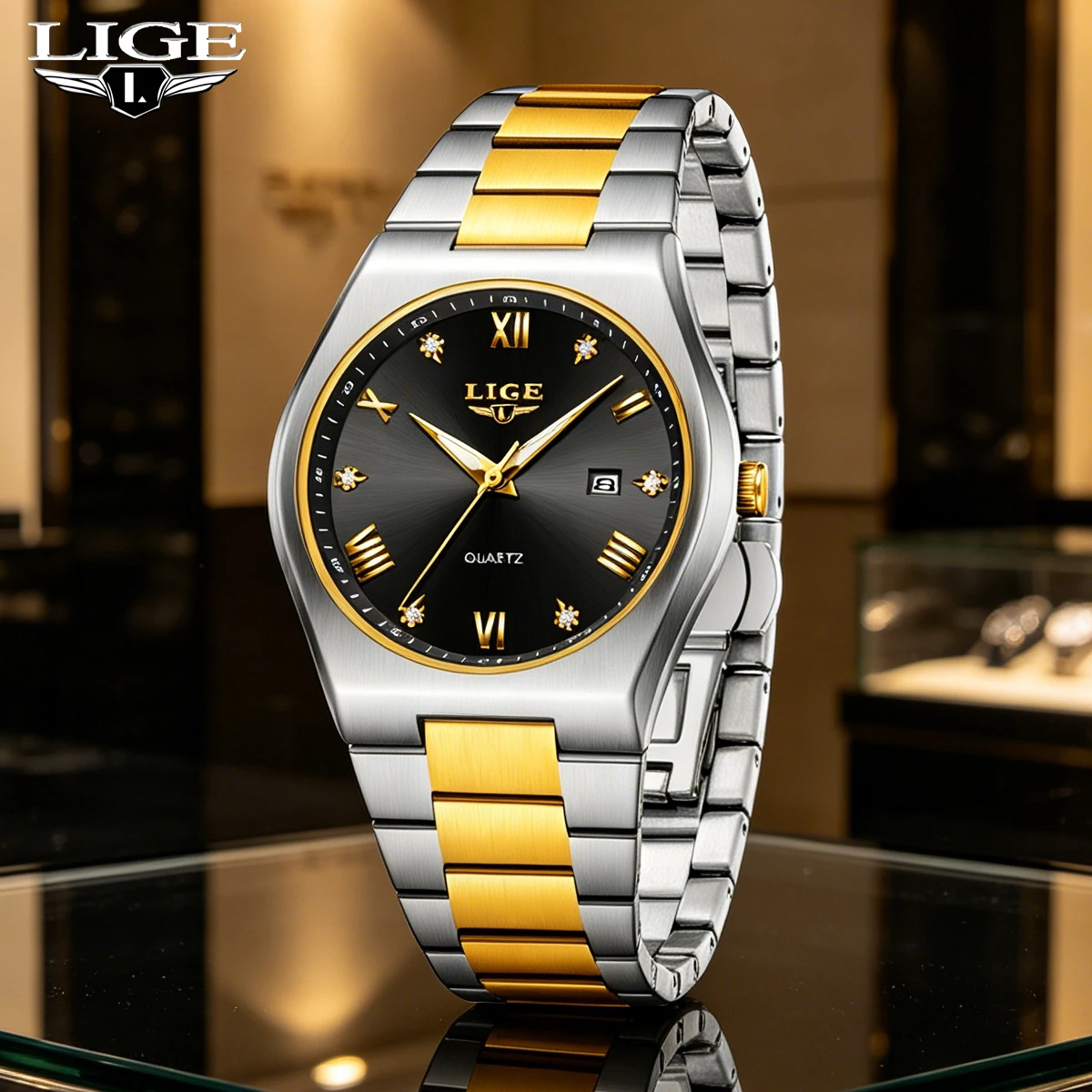 

LIGE Fashion Men's Quartz Watch Stainless Steel Waterproof Luminous Man Watch Chronograph Date Multifunction Watches For Men Box