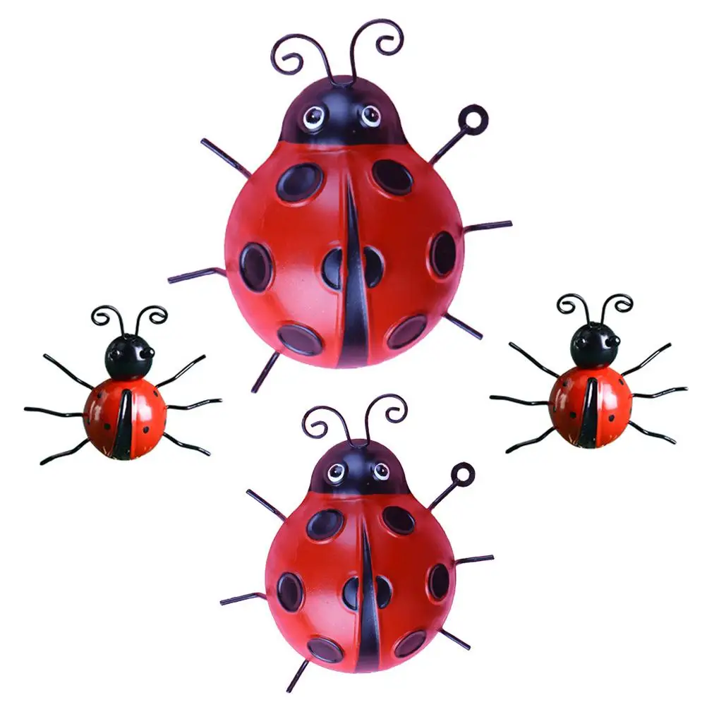 

4 Pcs Iron Ladybug nament Garden Statue Decorative Insect Outdoor Figurine Miniature Home Decor Lawn Decoration Yard Accessory