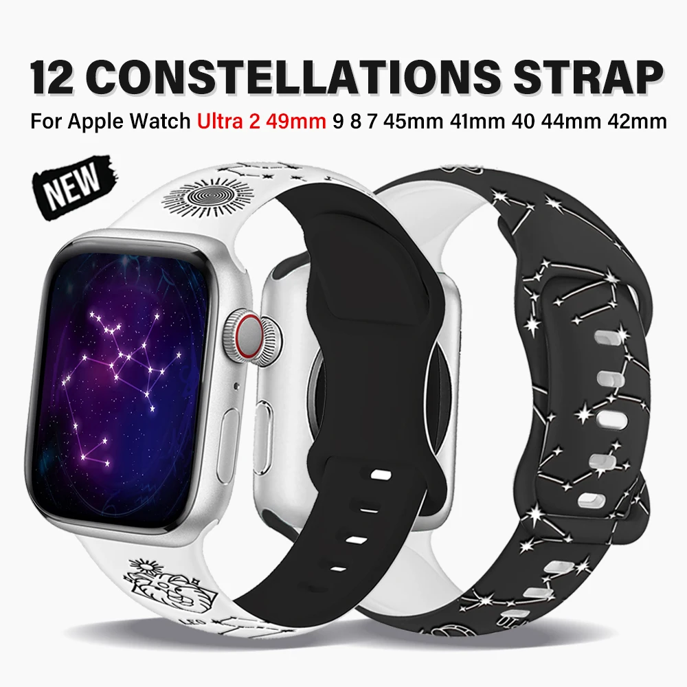 Soft Silicone Strap for Apple Watch Ultra 2 49mm 41mm 45mm Constellation Band For iWatch Series 9 8 7 6 5 4 Se 38 40mm 44mm 42mm