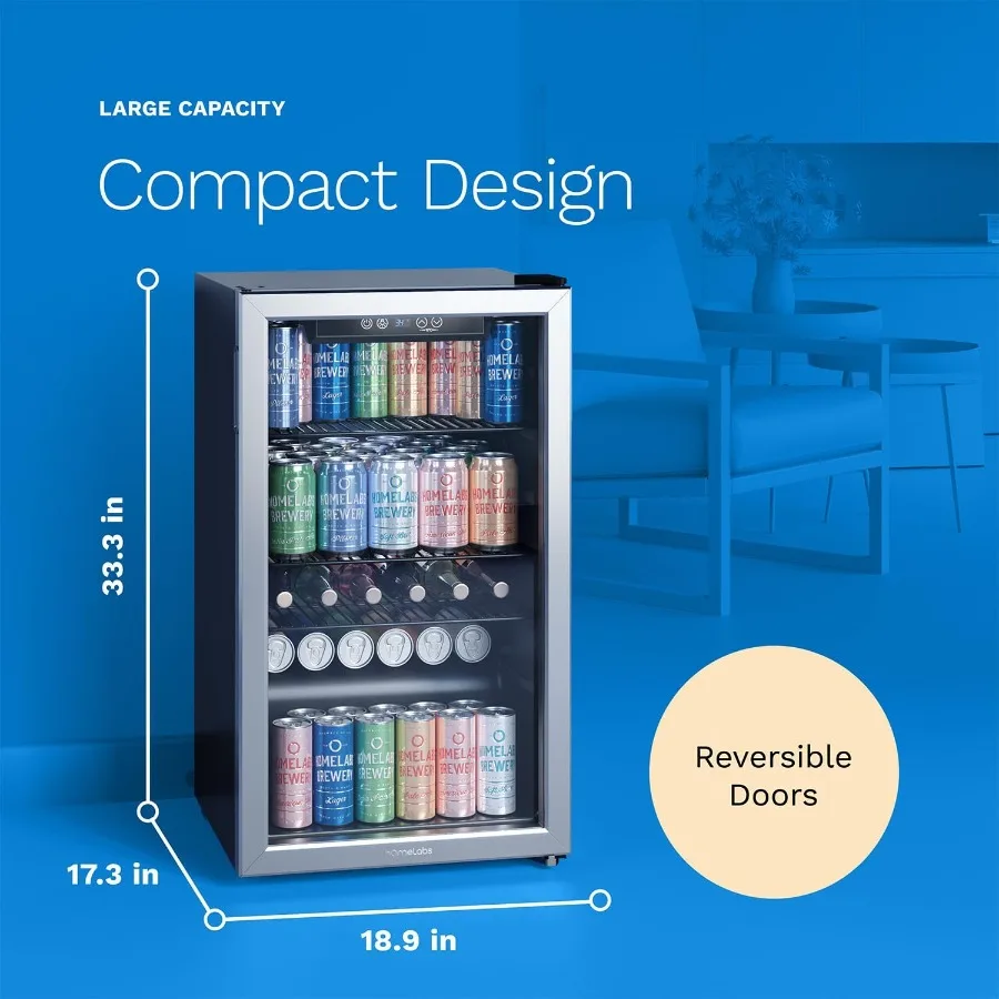 hOmeLabs Beverage Refrigerator Cooler 120 Cans Capacity 3.2 Cu Ft Mini Fridge for Home Bar Counter Kitchen Office Drink Storage