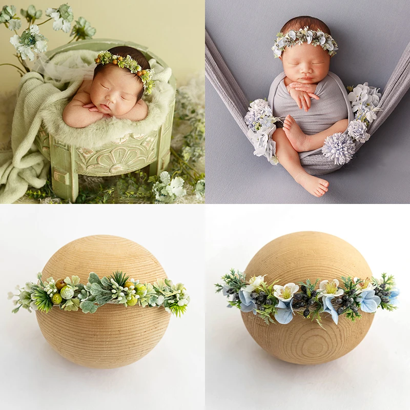 Baby Headband Newborn Photography Prop Handmade Artificial Flower Hairband Full Moon Baby Photo Headdress Studio Accessories