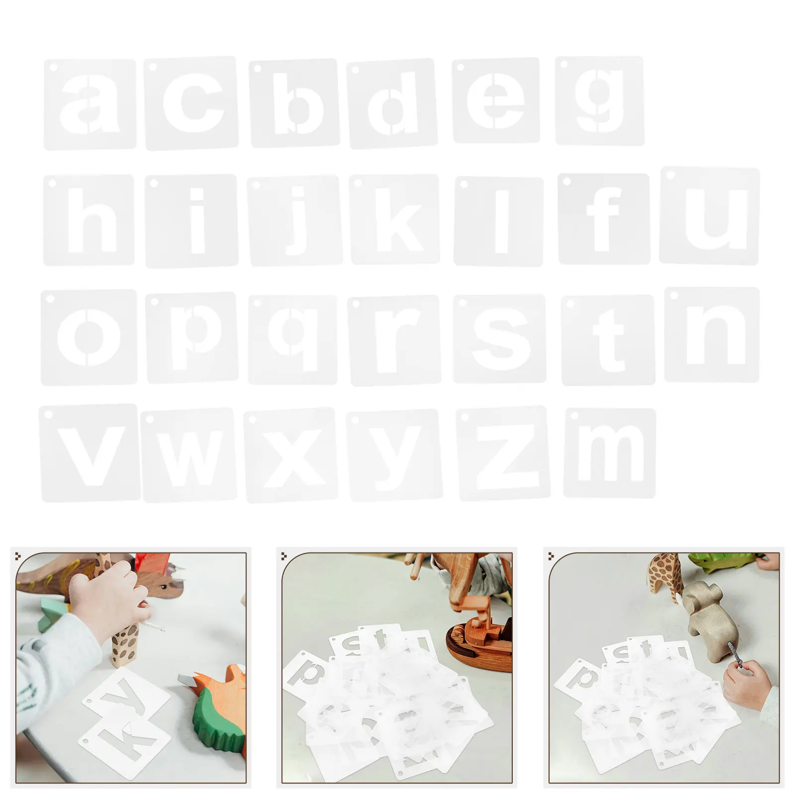 1Set Uppercase A-Z Letter Stencils Plastic Reusable Alphabet Templates for Early Learning Painting Stenciling Wall Art DIY