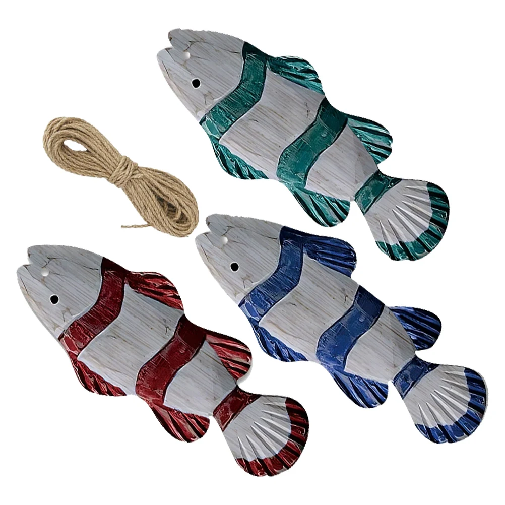 

3 Pcs Marine Fish-shaped Wall Decoration Beach Themed Wooden Sculpture Coastal Hanging