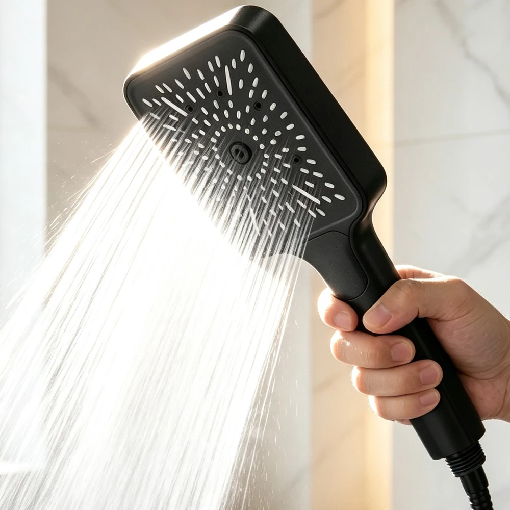 Handbrause mit Quadratischer Form, Großer Wasserdurchfluss, Einfache Installation, Stabiler Wasseraustritt, Praktischer Duschkopf für das Badezimmer zu Hause