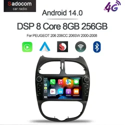 Carplay Android 13.0 8G+256G 8Core GPS Car Android Player Wifi multimedia navigation For PEUGEOT 206 206CC 206SW 2000-2008